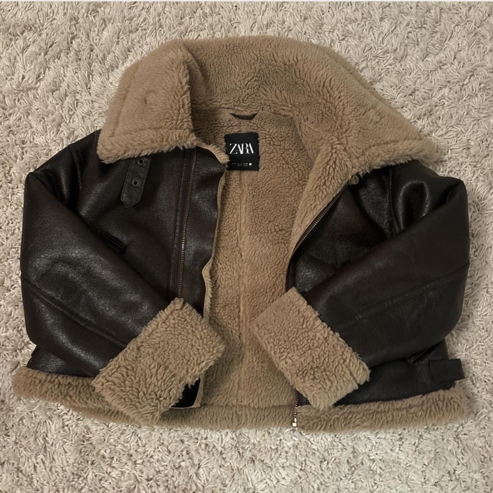 Oversized sherpa leather jacket